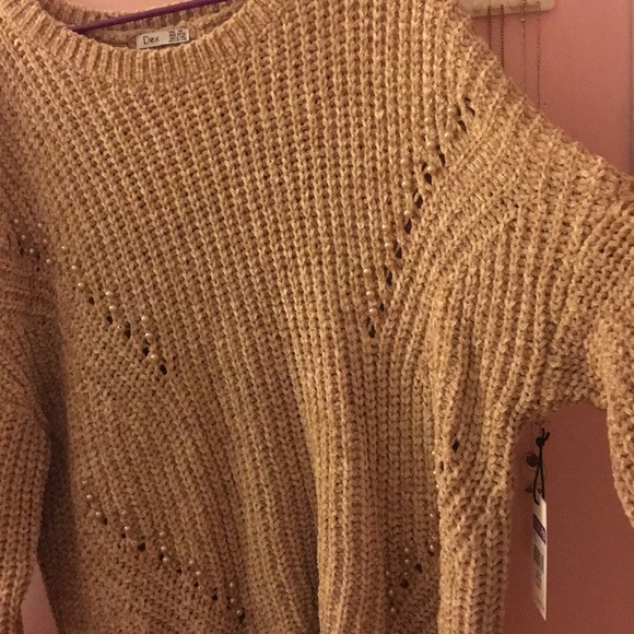 Dex Sweaters - NWT Sand Chenille Oversized Pearl Detail Sweater